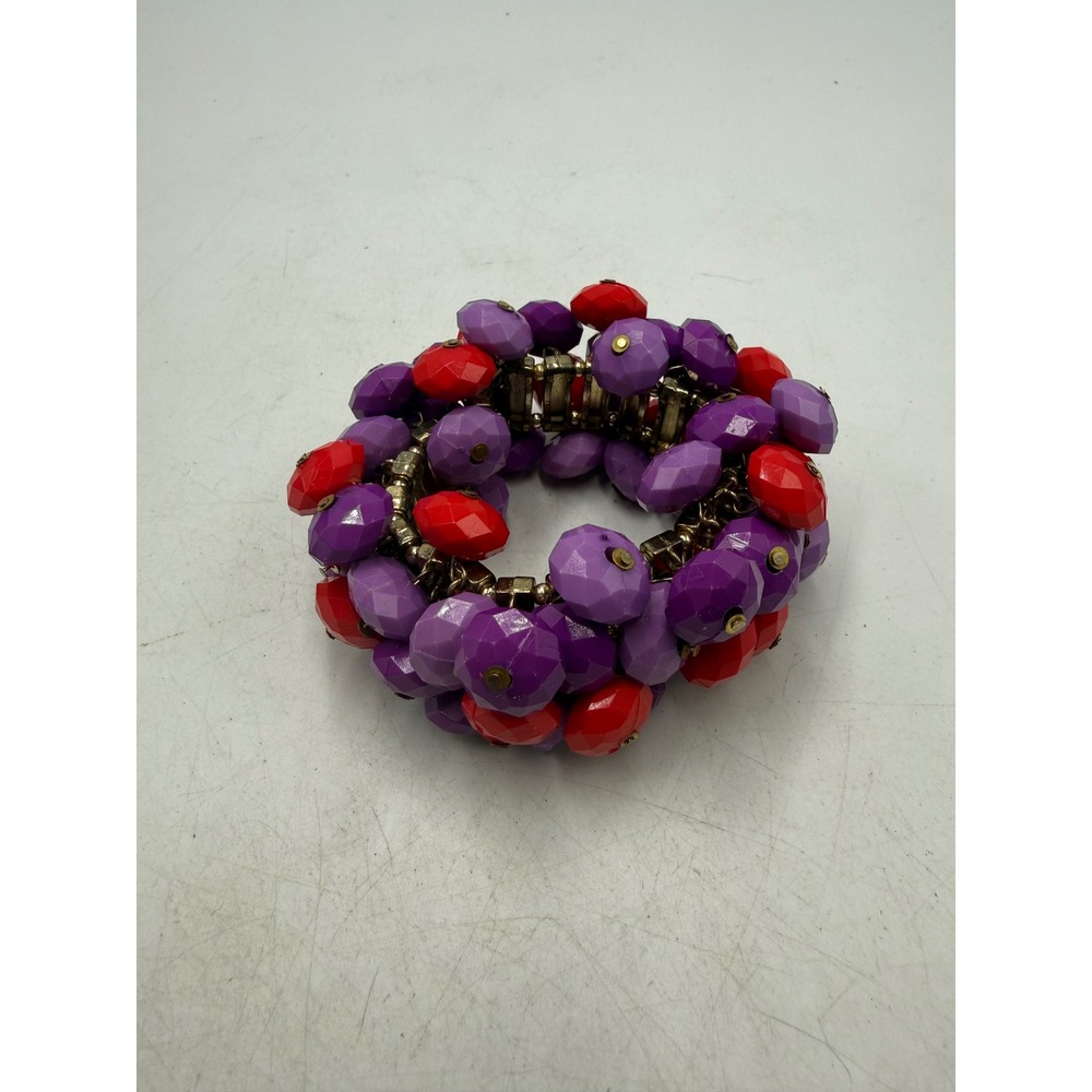 Vintage Style Purple and Red Faceted Bead Chunky Stretch Cluster Bracelet